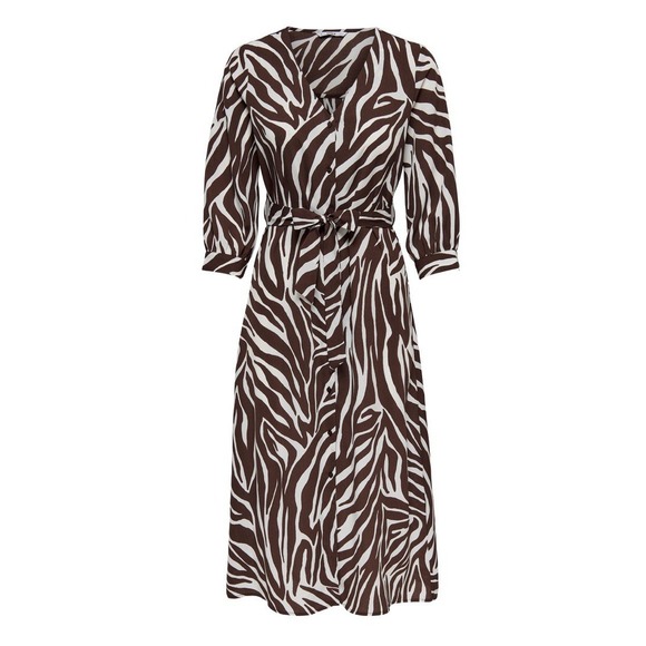 Only Dresses & Skirts - Only Leva Dress15249831 Brown Zebra Belted Shirtdress Size Large Midi